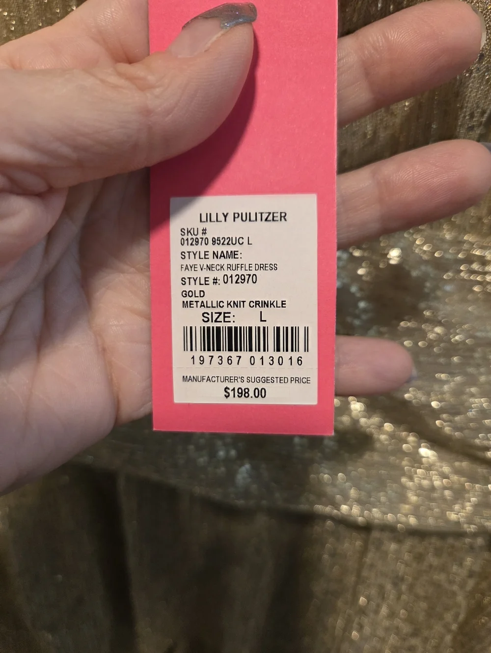 Lilly Pulitzer Large Faye Ruffle Dress Metallic Crinkle NWT - Picture 3 of 4